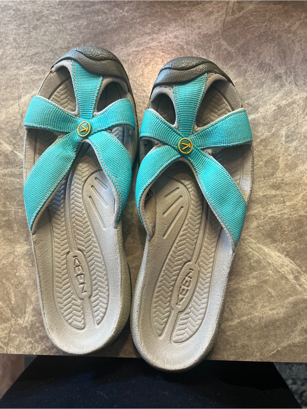 Keen Teal and Gray Cross-Strap Sandals